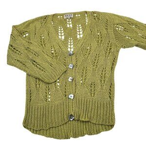 Rico Womens Lime Green‎ Knit Button-Up Cardigan Y2K Style Lightweight Sweater